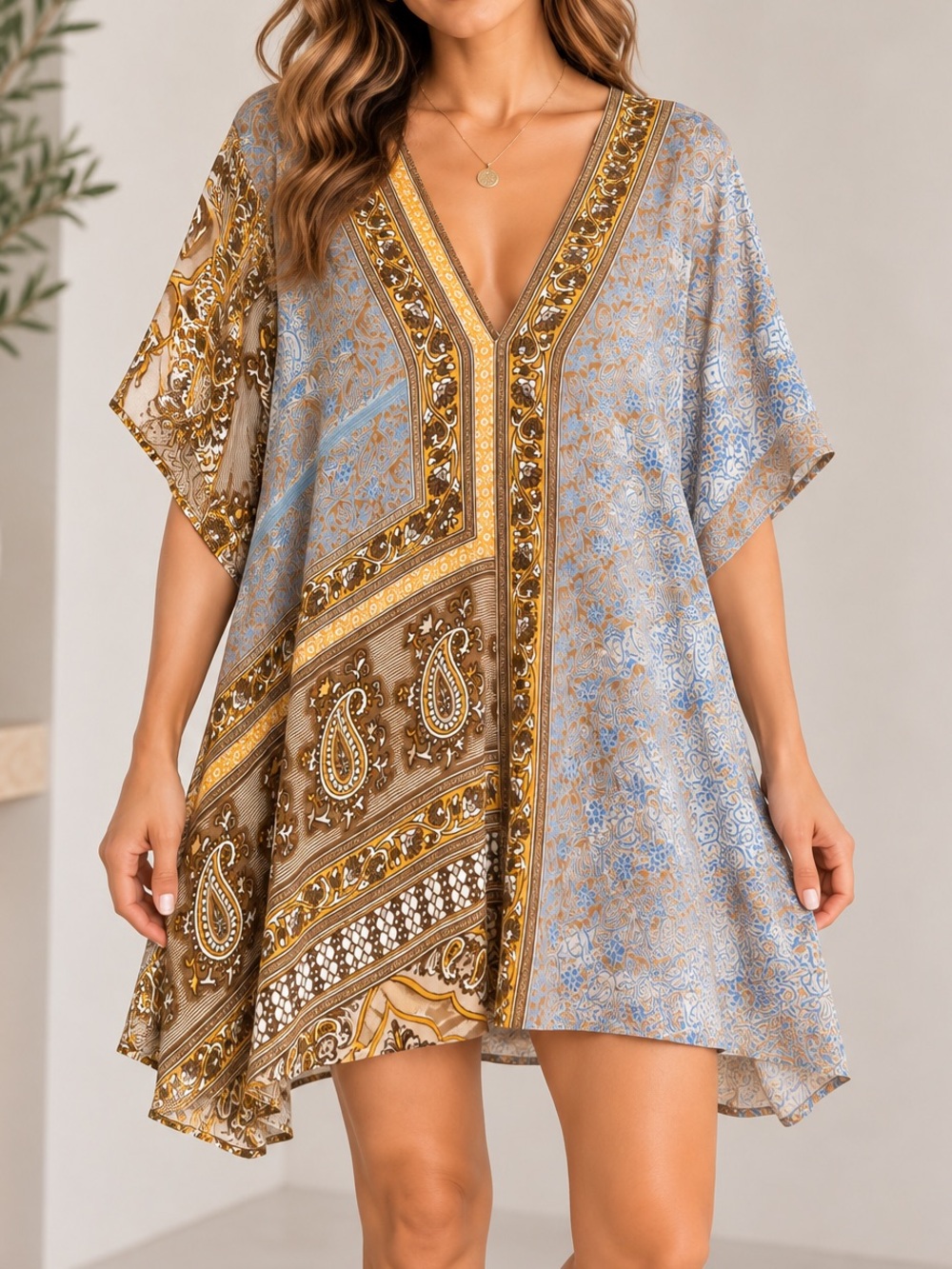 Bazaar 100% Silk Paisley Boho Tunic Dress